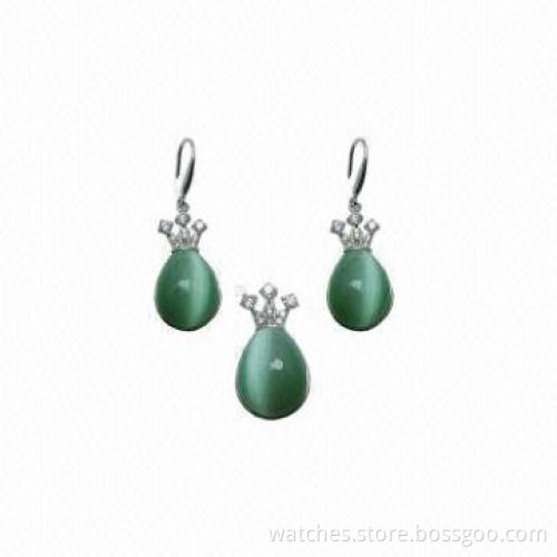 2014 fashion silver w/ stone pendant and earring set, OEM/ODM, fine personalized jewelry for women